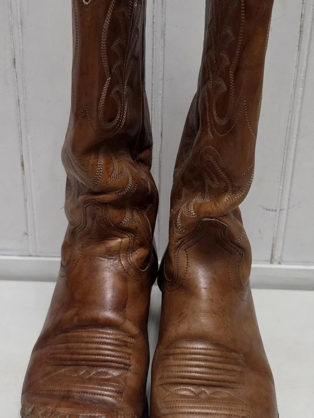J. Chisholm Vintage Men's 7.5 Tan Brown Leather Western Cowboy Boots- USA Made